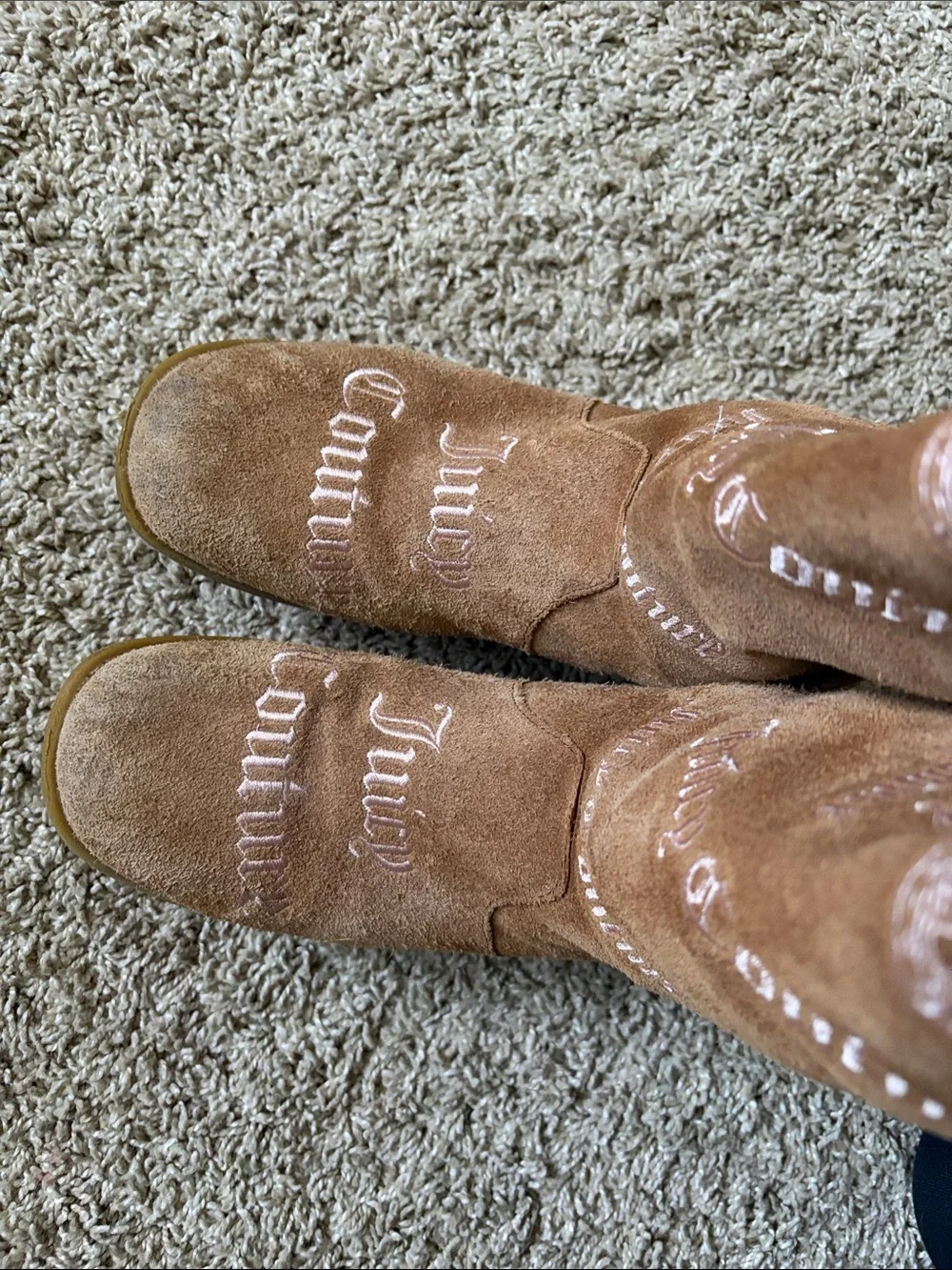 Y2K Juicy Couture Brown Suede Logo Mid-Calf Boots